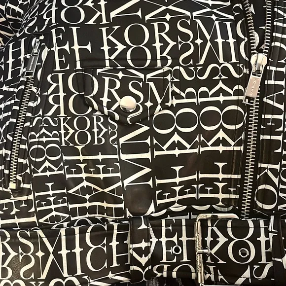 Michael Kors newsprint logo leather Moto jacket